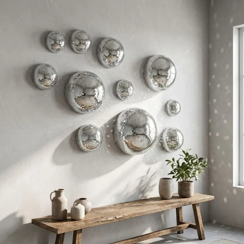 5Pcs Metallic Disco Ball Half Wall Decor Glittery Semicircle Mirror Disco Ball Wall Art Glass Mirror Light-refracting