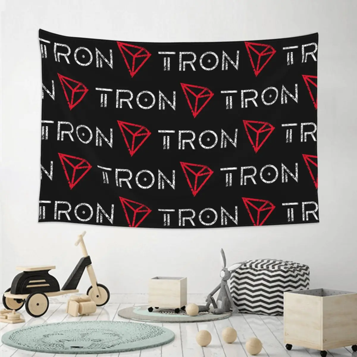 Tron TRX Distressed Crypto Trader Logo Tapestry Art Wall Hanging Aesthetic Home Decor Tapestries for Living Room Bedroom Dorm