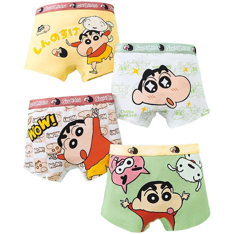 4PCS Set Crayon Shin-chan Boys Undepants Cotton Boxers Breathable Underwear 3-14Y Kids Four Corner Briefs Cartoon Children Gift