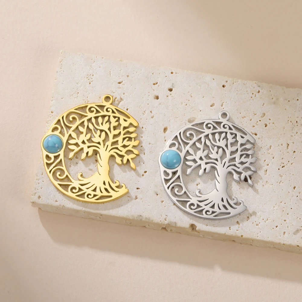 داوابارا شجرة الحياة قلادة لصنع المجوهرات الويكا سلتكس الهلال القمر DNA شجرة قلادة الفولاذ المقاوم للصدأ الملحقات
