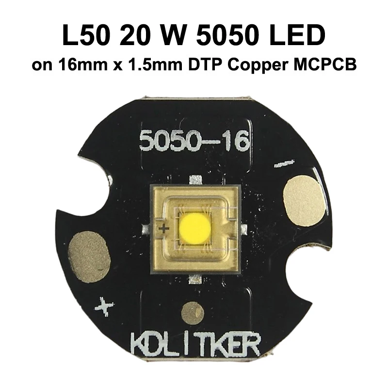 L50 20W 5A 1800 Lumens Neutral White 4000K SMD 5050 LED Emitter on on KDLITKER DTP Copper MCPCB Flashlight DIY High Power