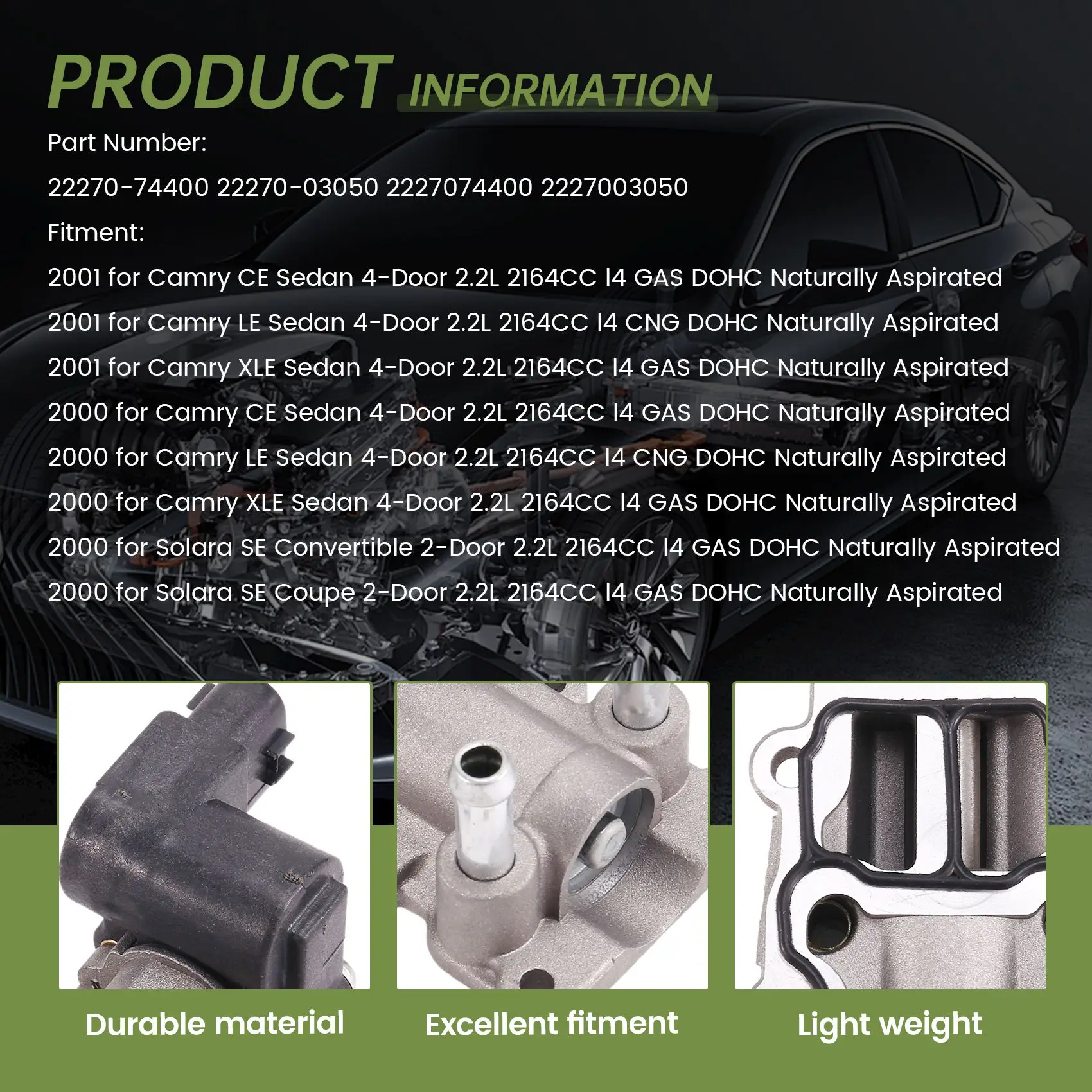 

A33K-22270-74400 Idle Speed Air Control Valve For Toyota Camry CE LE XLE Solara SE 2.2L 22270-03050 2227074400 2227003050