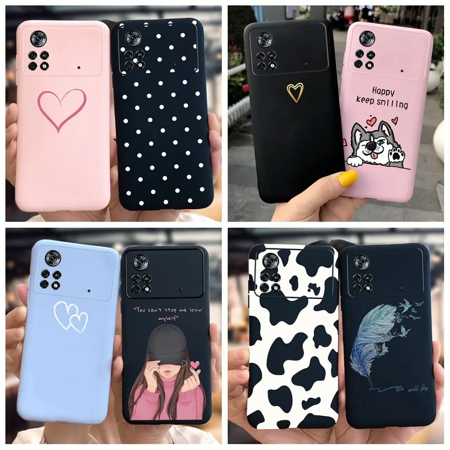 Cute Love Heart Phone Case For Xiaomi Poco X4 Pro 5G Cover Soft Silicone Matte Funda For Xiaomi Poco X4 M4 Pro 4G 5G Bumper 2022