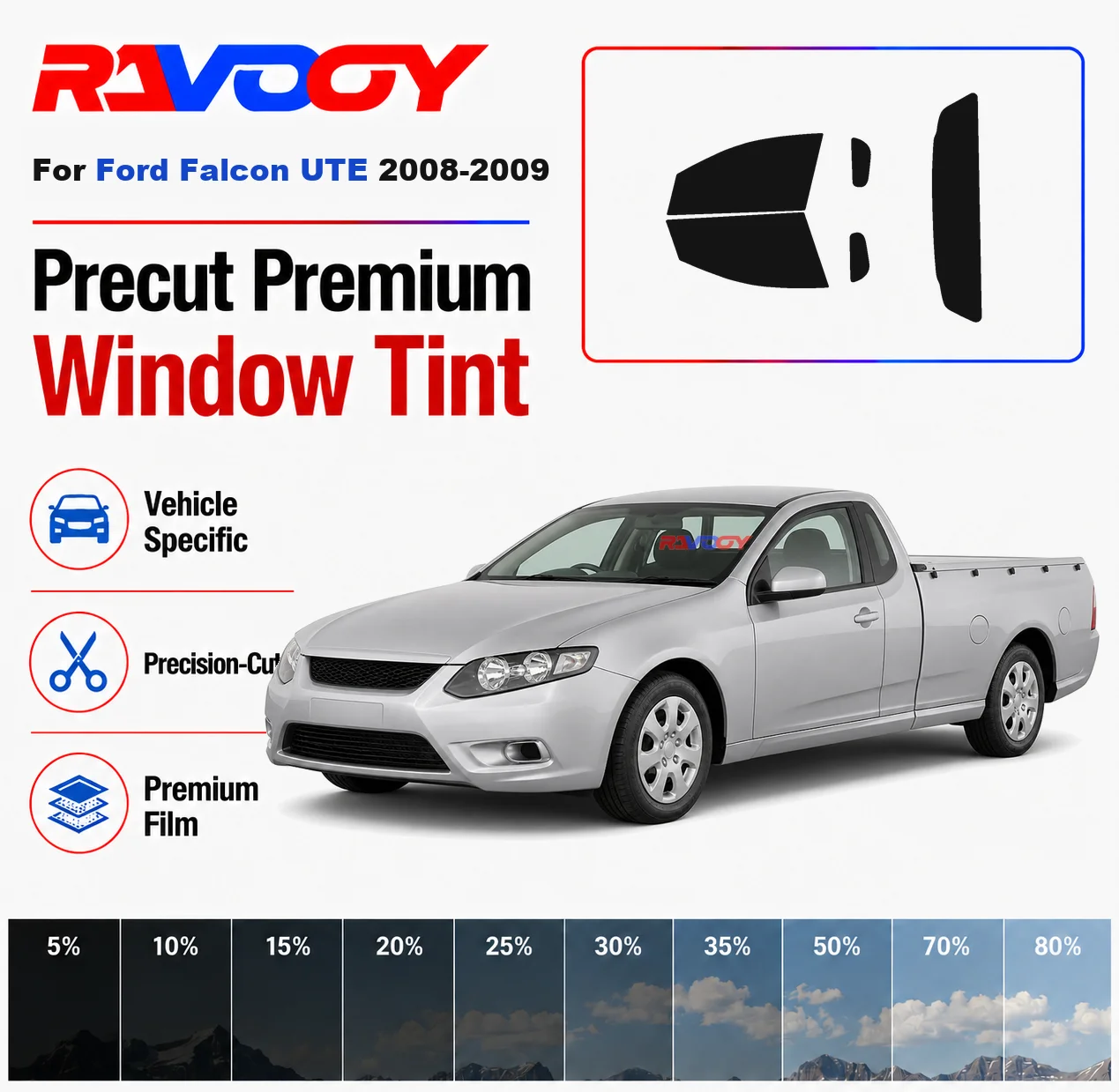 Premium Precut Window Tint Kit Front Rear Windows Rear Windshield For Ford Falcon UTE 2008-2009 Complete Set Nano Ceramic Film