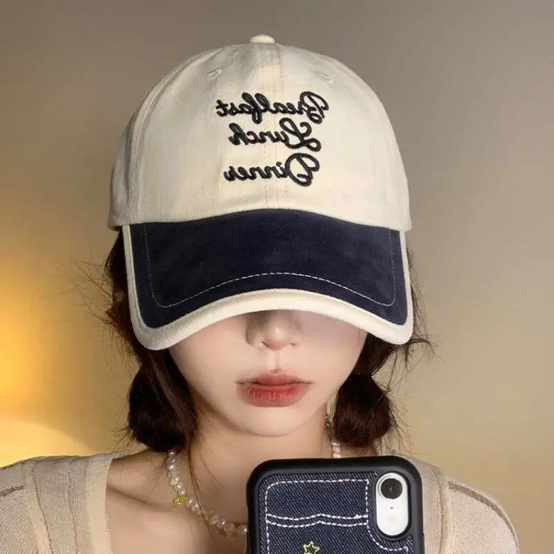 Contrasting Embroidered All-match Baseball Cap Women's Long Brim Deepens Cap Wide Brim Face Small Hat