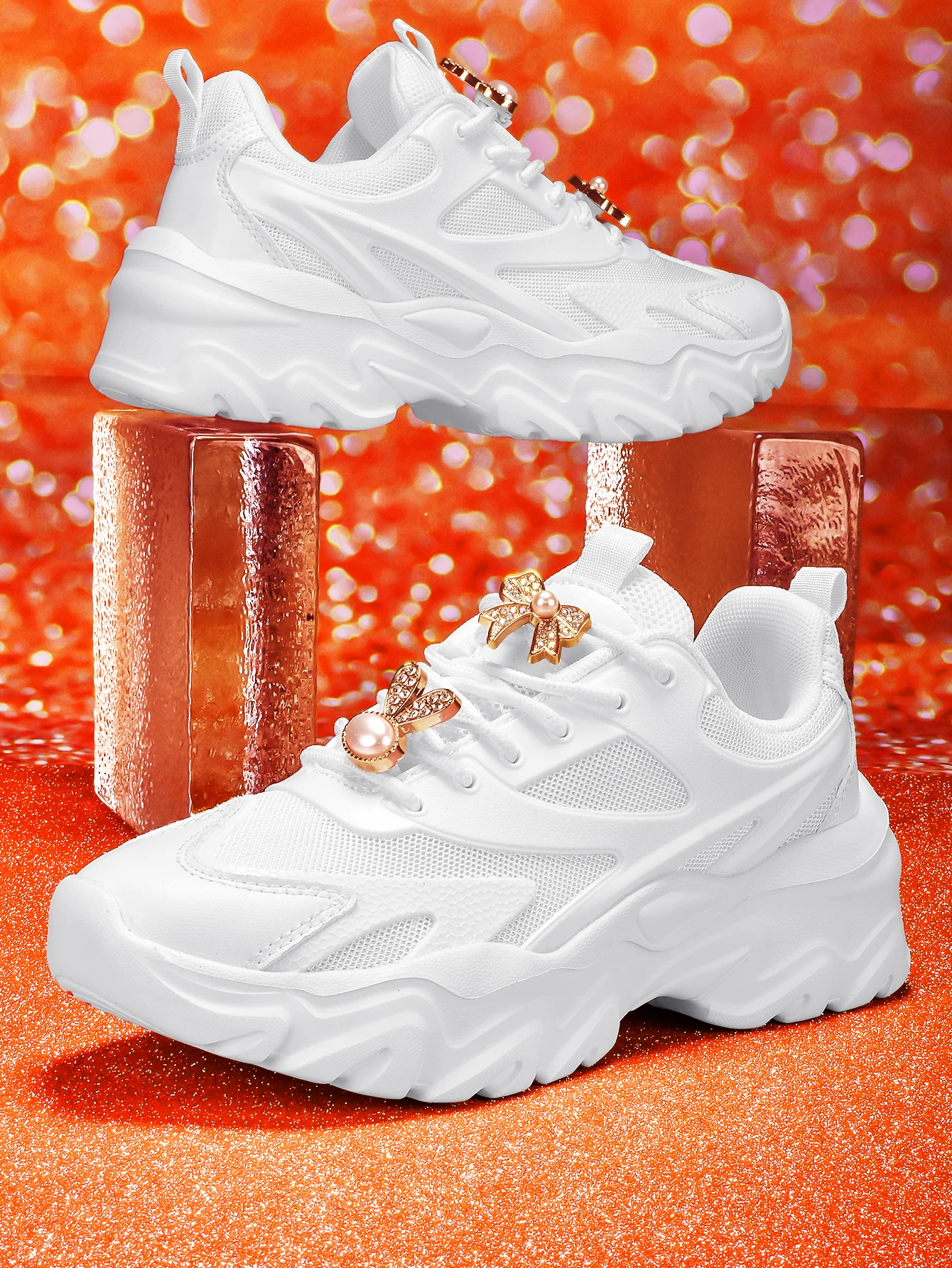 Women's 2026 New Sweet-Cool Spicy Girl Style Thick-Soled Shoes with 5cm Height Increase, Niche DIY Detachable Accessory Design, Versatile Black Casual Sneakers, Lightweight Breathable Mesh Fabric Upper, Customizable with Rhinestones, Pearls, Bows, and Rabbit Shoe Charms, Round-Toe Lace-Up Soft and Flexible Non-Slip Wave Sole, Suitable for All Seasons, Perfect for Daily Commuting, Shopping, and Various Occasions