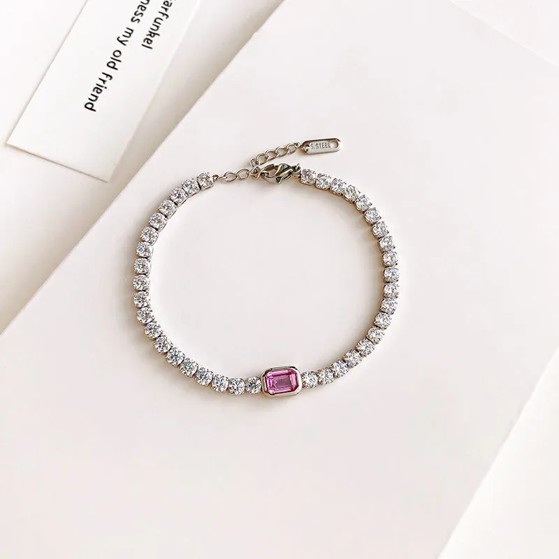 Bracciale a catena da tennis in pietra preziosa colorata per donna bracciale in acciaio inossidabile rosa gioielli di lusso firmati gioielli estivi