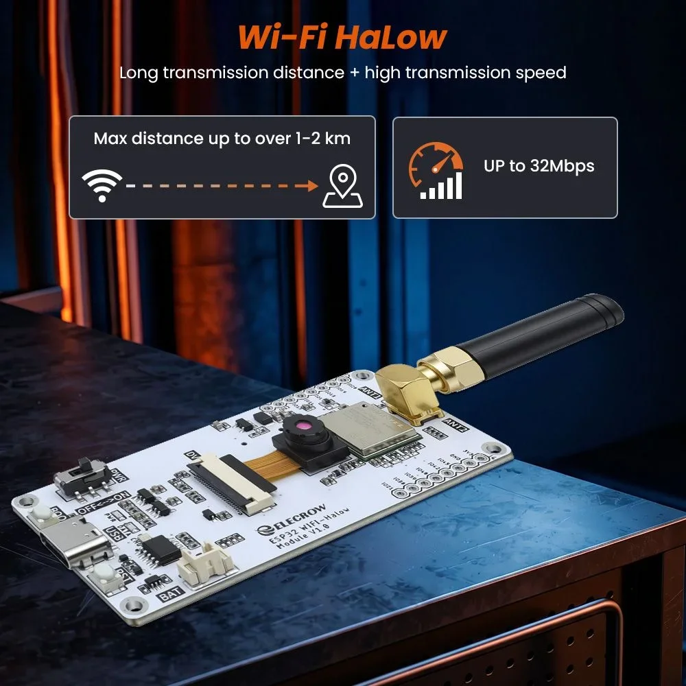 Elecrow ESP32 Wi-Fi HaLow Module with 2MP Camera | 32Mbps High Speed | Long-distance transmission-915MHz