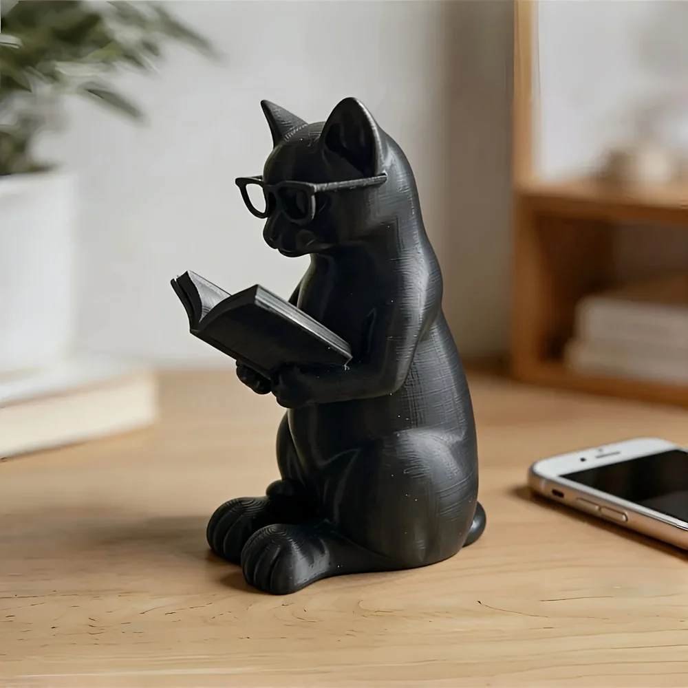 1/2 Piece with Random Color, Cat with Glasses Reading a Book, Smart Artistic Cat Sculpture, Modern Minimalist Study Desk Home Decoration, Creative Gift for Book Lovers, Best Friends, Colleagues, Room Aesthetic Decoration
