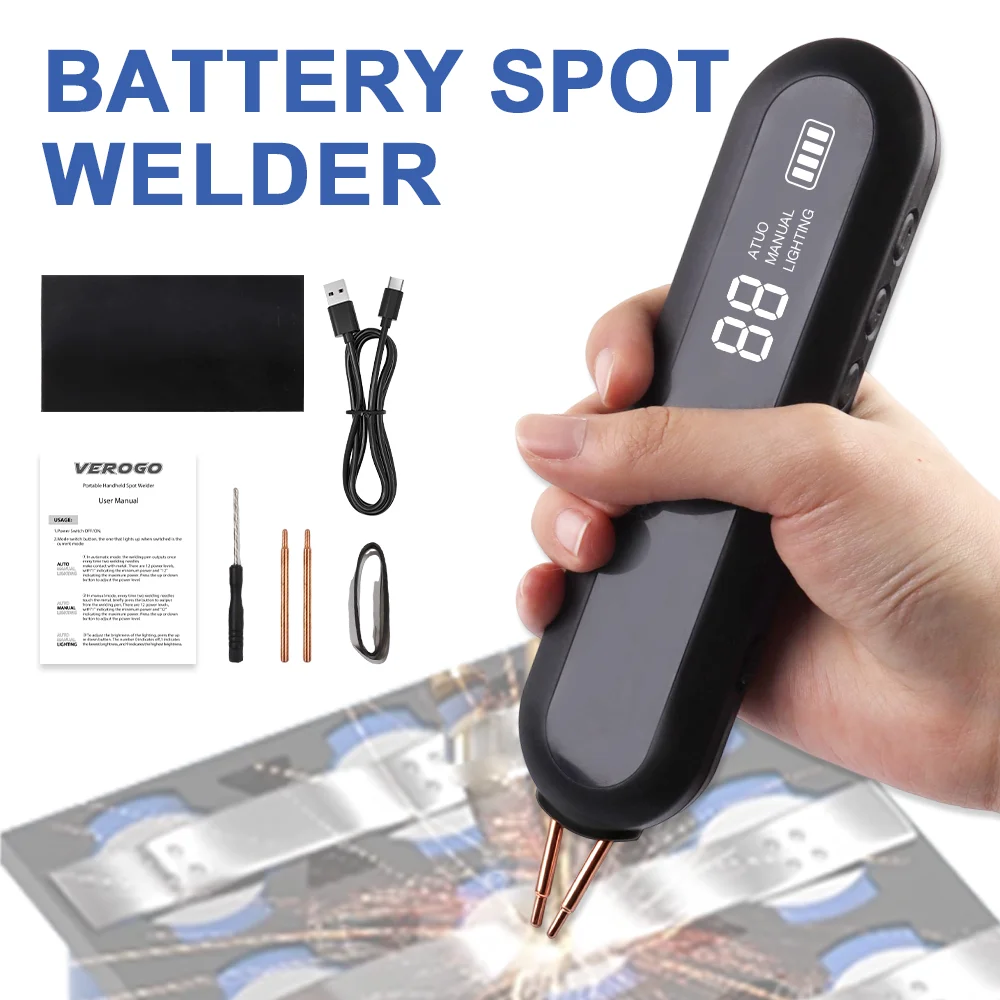 Professional Battery Spot Welder Touch Welding Machine Adjustable Welding Tool with LED Lighting Nickel Strips for Auto Mechanic