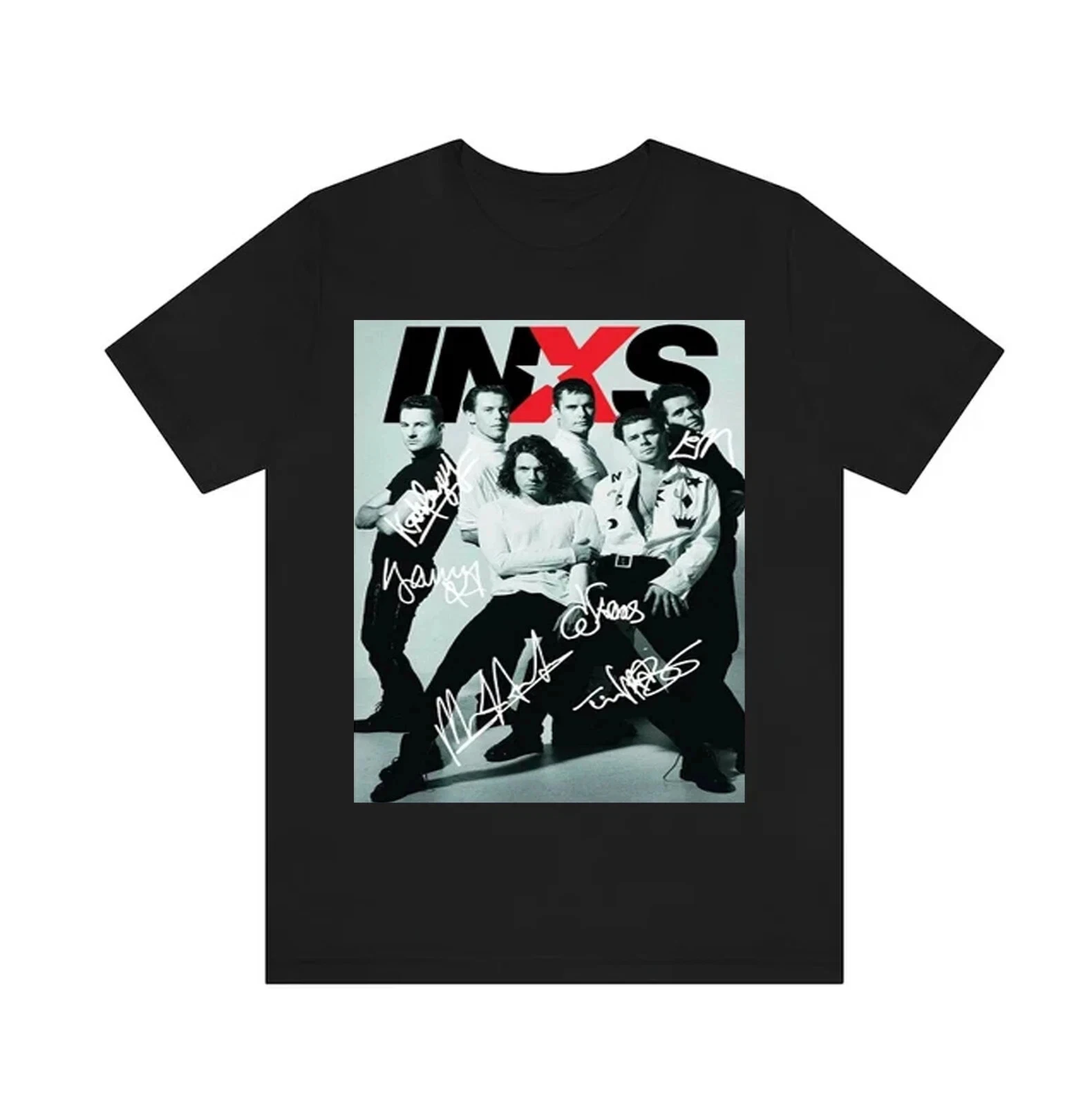 

INXS Band COLLAGE Signature Black men Tshirt American Band Singer Tshirt Men Street Hip-hop Rock Short-sleeved Women Cotton Top