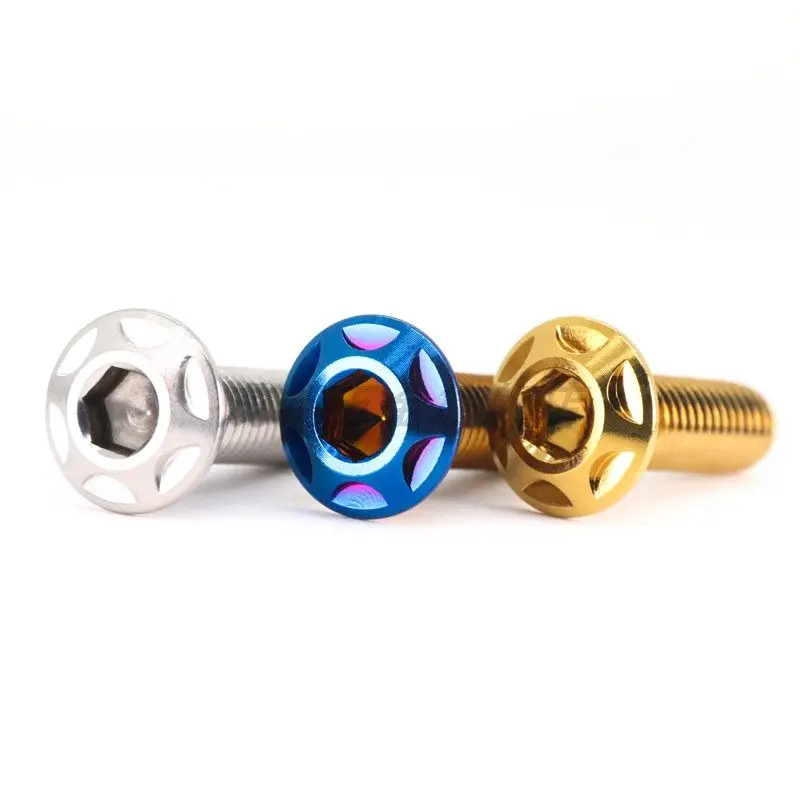 M8 Titanium Plating 304 Stianless Steel Hexagonal Motorcycle Disc Brake Floating Disc Integrated Screw With Step