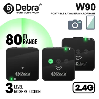 W90 wireless recording microphone 2.4G 80m distance 3-level noise reduction, suitable for DSLR cameras, mobile phones shooting