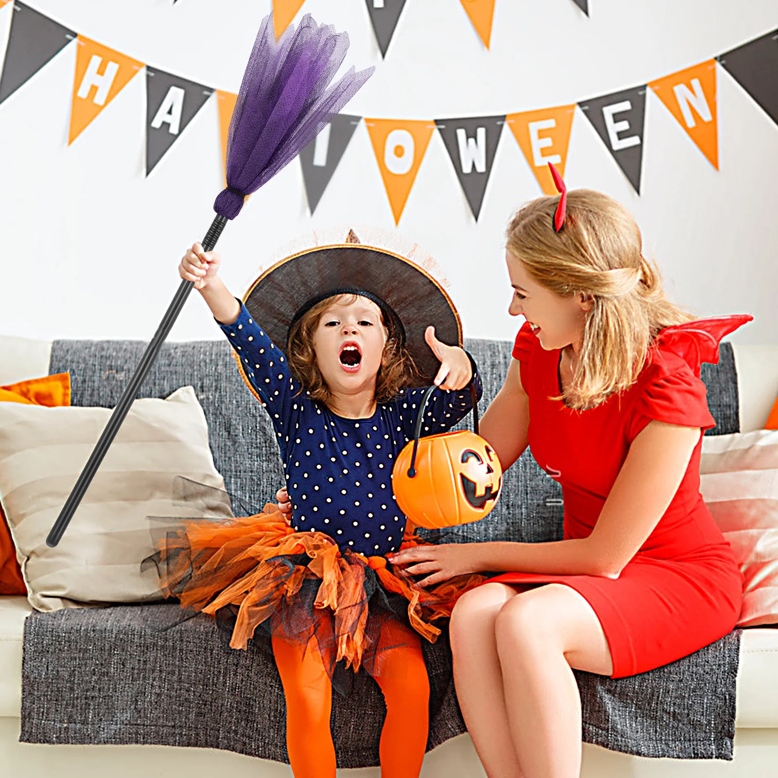 3 pezzi di scopa da strega in plastica a rete, per feste di Halloween, bastoncini di scopa volanti decorativi per eventi di carnevale di giochi di ruolo in costume