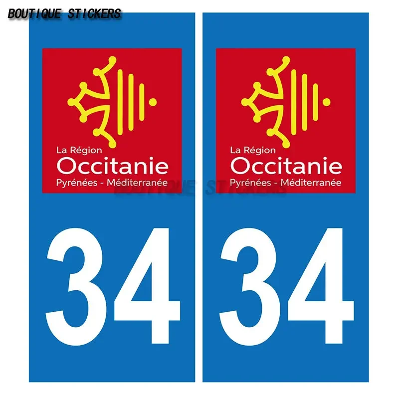 2PCSJintola license plate sticker Car license plate number 34 occitanie Herault waterproof PVCcar motorcycle licenseplatesticker