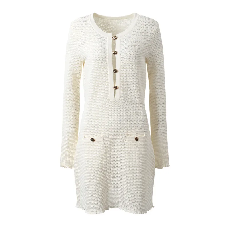 Robe française en tricot creux pour femmes, Style Socialite, robe découpée élégante, coupe cintrée, Design Chic minimaliste, 2025