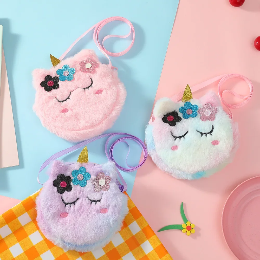 New Children's Cartoon Plush Shoulder Bag Coin Purse Unicorn Zero Wallet Coin Pouch Girls Crossbody Bag Cute Purse Kawaii Bag
