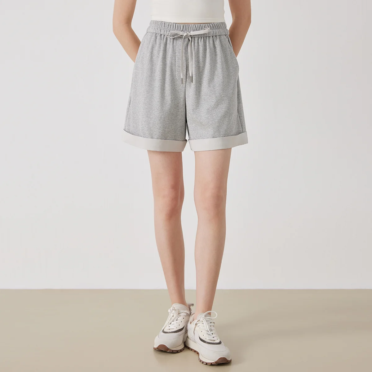 KW9513263 High quality cotton elastic waistband drawstring contrasting shorts for women's clothing