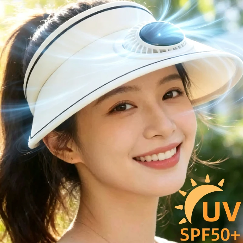 Summer New Solar Fan Sun Hat UV Protection Empty Top USB Dual Charging Outdoor Sun Hat Portable and Long-lasting for Travel