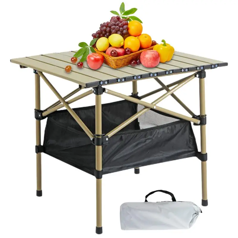 Folding Camp Table Portable Roll-up Table With Mesh Storage Bag Portable Picnic Camping Table With Easy Carrying Bag For Hiking