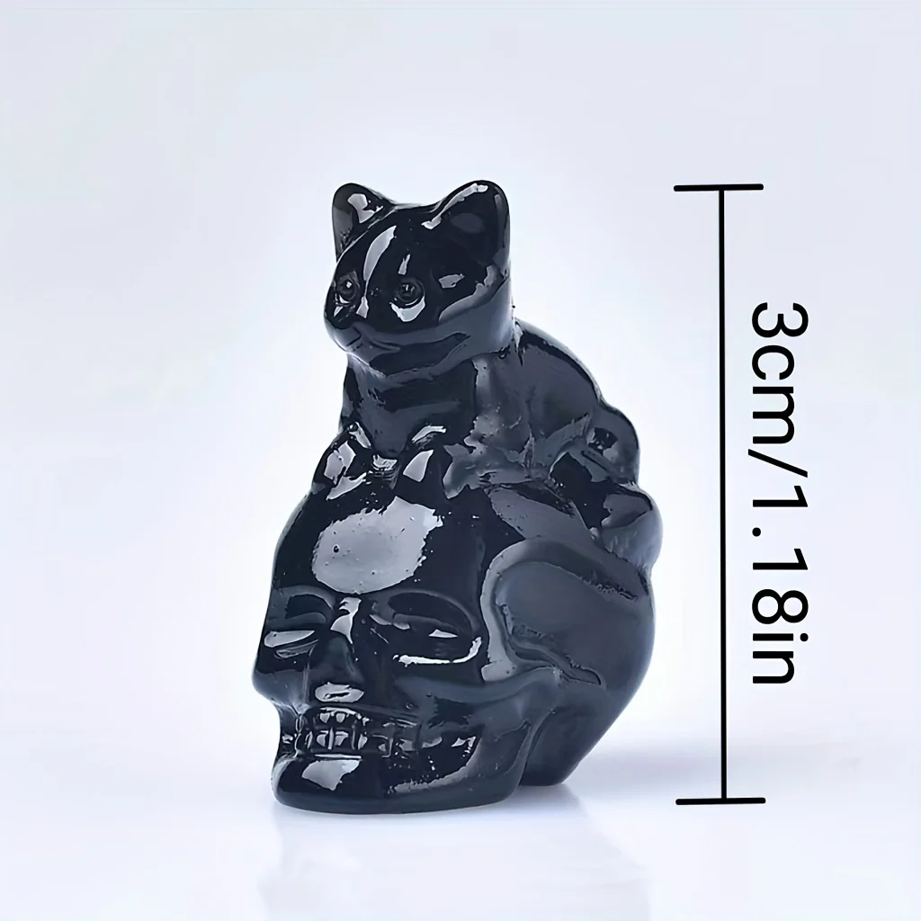 CUPIDCRYSTAL Hand-Carved Natural Crystal Skull Cat Figurine - Perfect for Halloween Decor & Gifts, 1.18in - view 3