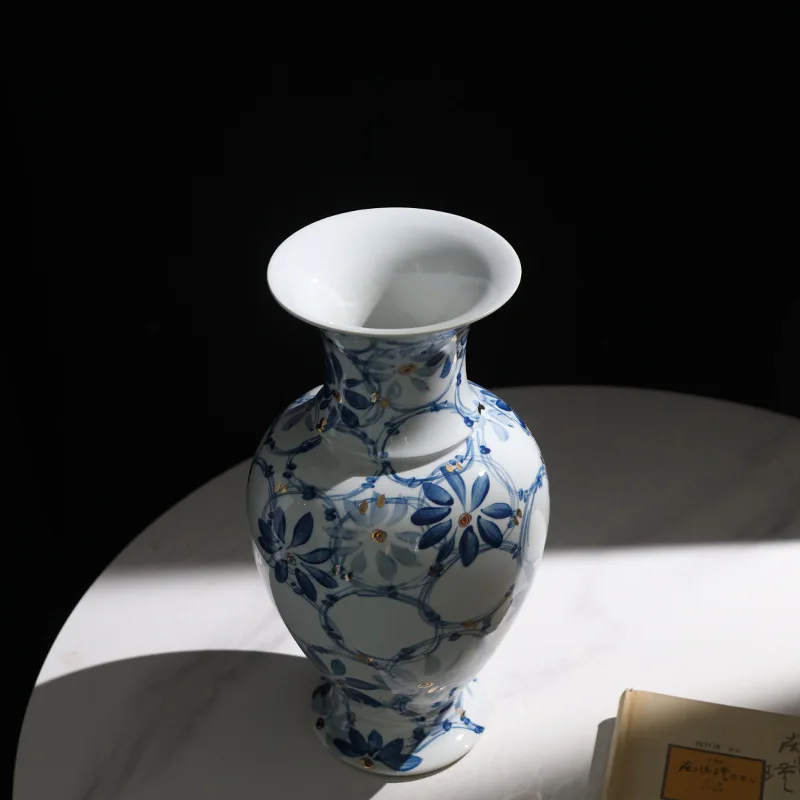 PYH new Chinese ceramic vase study tabletop flower arrangement ornament decoration blue and white flower ware