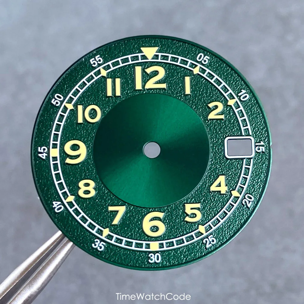 Pilot Aviator Watch Dial Black Green for Field Watches Modified 29mm Luminous for NH35 NH36 NH38 4R35 4R36 Automatic Movement image 4
