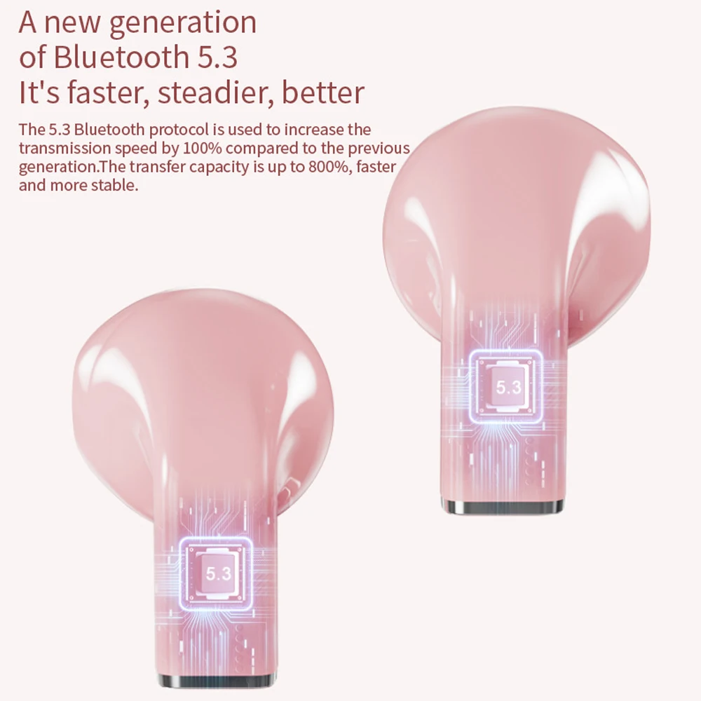 سماعات بلوتوث وردية قابلة للتدوير إبداعية لطيفة الحب TWS 5.3 سماعات رأس لاسلكية على شكل قلب مع ميكروفون هدية للفتيات