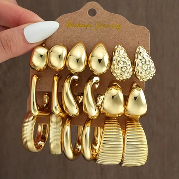 18Pcs/Set Vintage Punk Waterdrop Hoop Earring for Women Fashion Gold Silver Color…