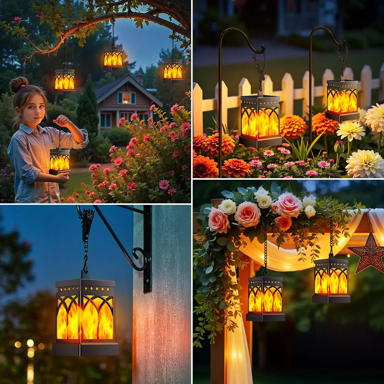 4 sztuki solarnych lamp na zewnątrz, wodoodporne, tryby migoczące i stałe światło do dekoracji ogrodu, podwórka i drzew