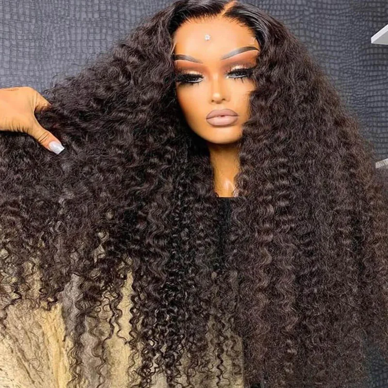

Glueless Long 26inch Soft Natural Black 180Density Kinky Curly 13x4 Lace Front Wig For Black Women BabyHair Preplucked Daily