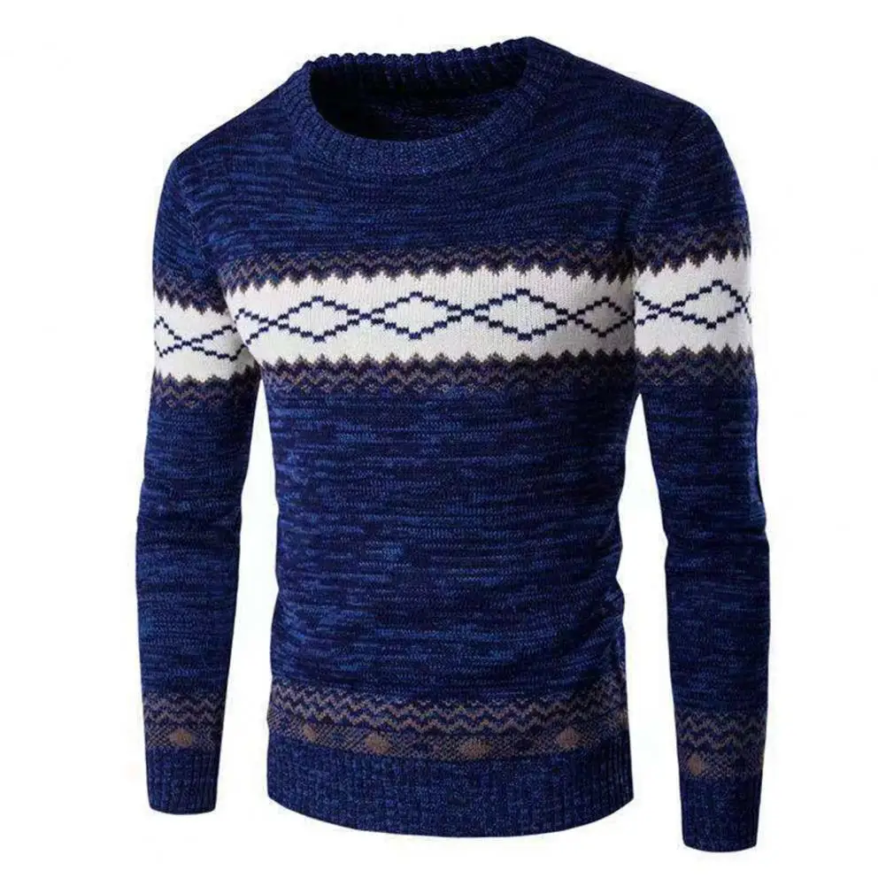 Winter Strick pullover geometrischer Druck ethnischen Stil Herren pullover warme Slim Fit Strick pullover für Herbst/Winter Männer Slim Fit