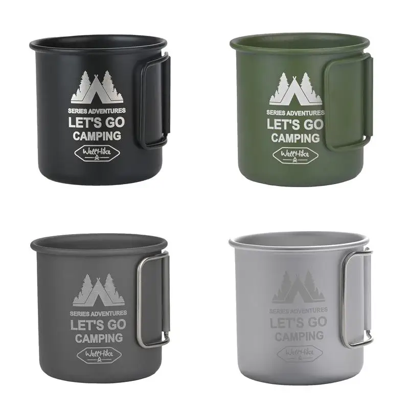 Camping Coffee Mugs Metal Camp Mugs Portable Backpacking Mugs Lightweight Camping Coffee Cup with Foldable Handle for Outdoor