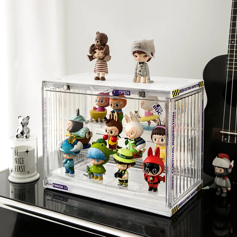 Container Showcase Dustproof Storage Box Clear Popmart Display Cabinet Bubble Mart Display Shelf Anime Figure Toy Storage Stand