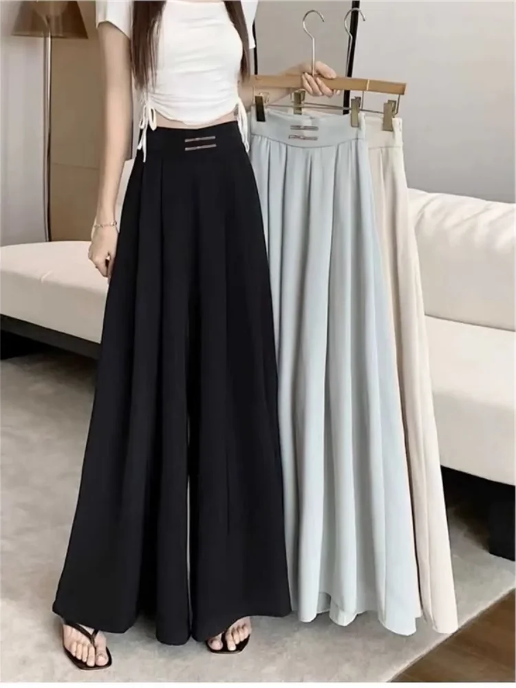 

Брюки-юбка с высокой талией и широкими штанинами, женские, весна-лето, новые, повседневные, в пол, с плиссировкой, с завышенной талией