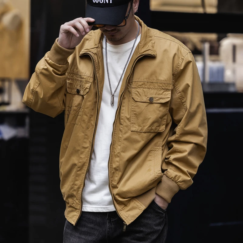 

Новая осенне-зимняя модная мужская куртка рабочей одежды, повседневная куртка в стиле ретро с несколькими карманами и воротником-стойкой от модного бренда.