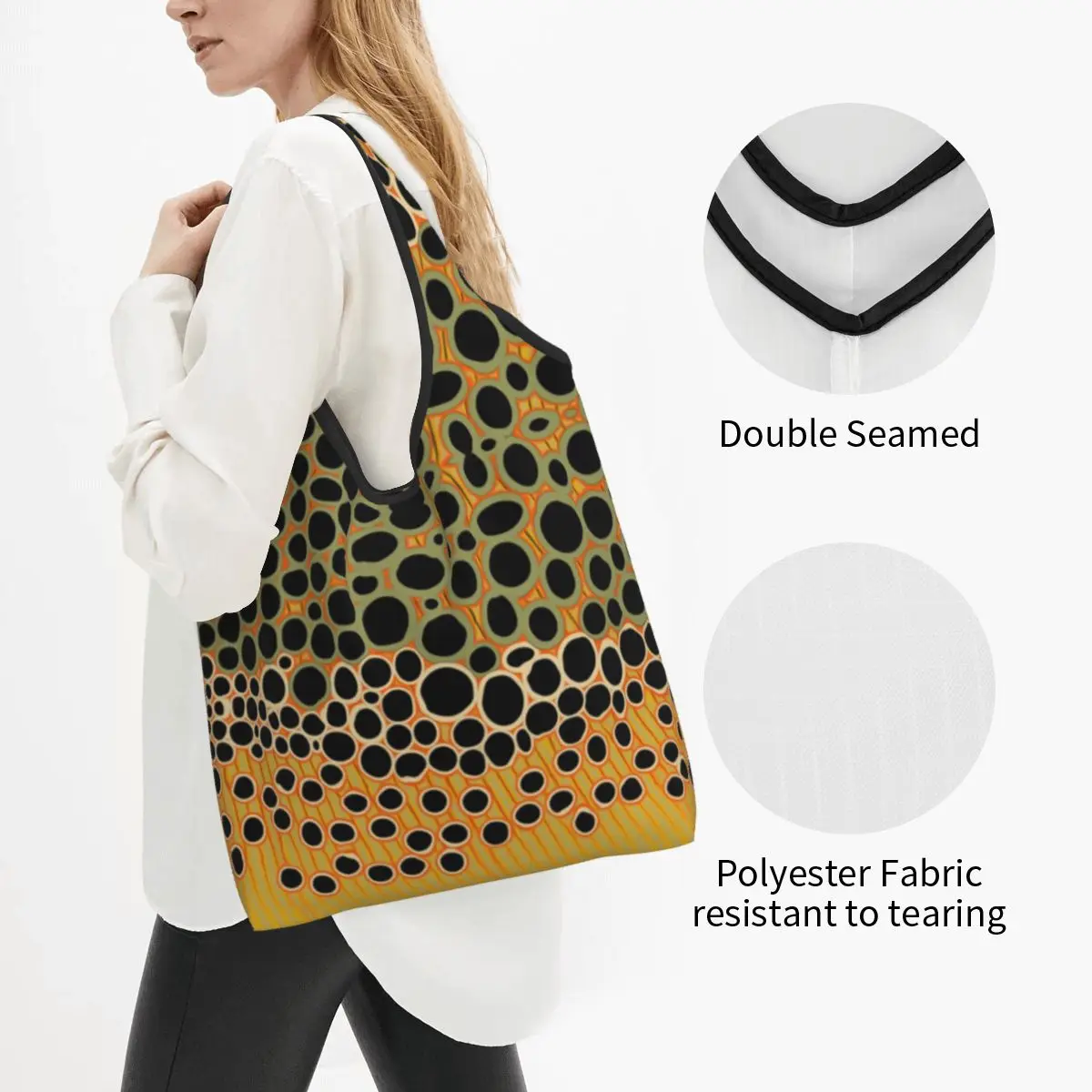 Cute Printed Multicam Military Trout Camo Shopping Tote Bag Portable Shoulder Shopper Hunter Army Tactical Handbag