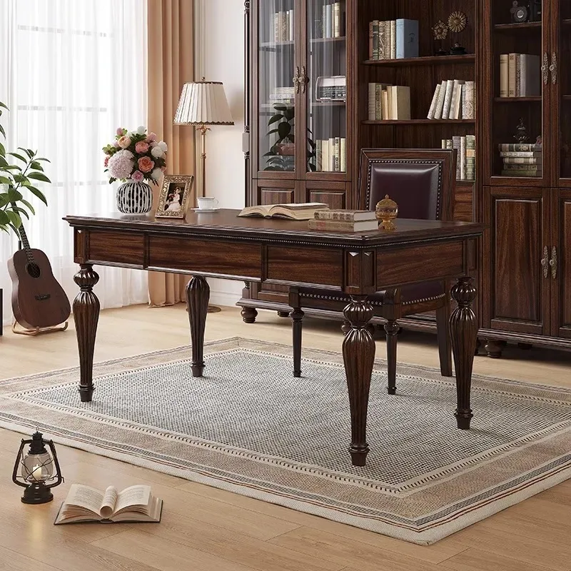 

Американский винтажный деревенский стол из цельного дерева и стул, комбинированный домашний прямоугольный компьютерный стол из черного ореха, учебный стол