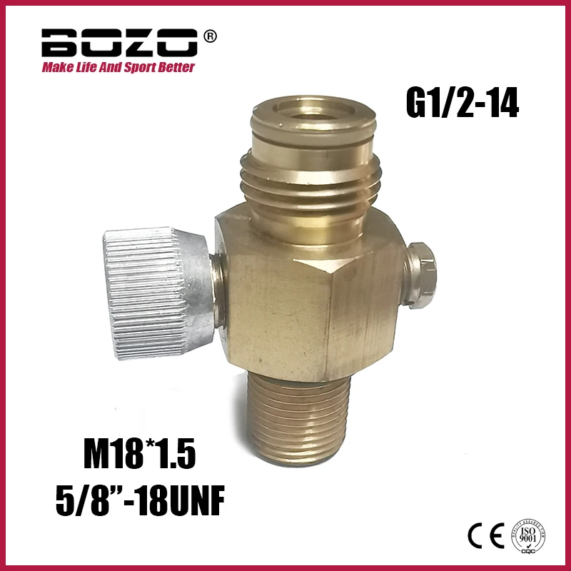 أسطوانة خزان الهواء المضغوط ، زجاجة CO2 ، صمام تشغيل وإيقاف ، Din coper ، 18UNF أو M18 * ، أسطوانة خزان الهواء المضغوط