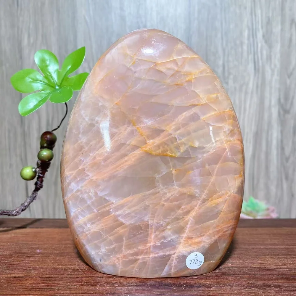 Nautral Big Flashy Peach Moonstone Free Form Ornaments Stone Healing Crystal Reiki Energy Crafts Home Decor Gift