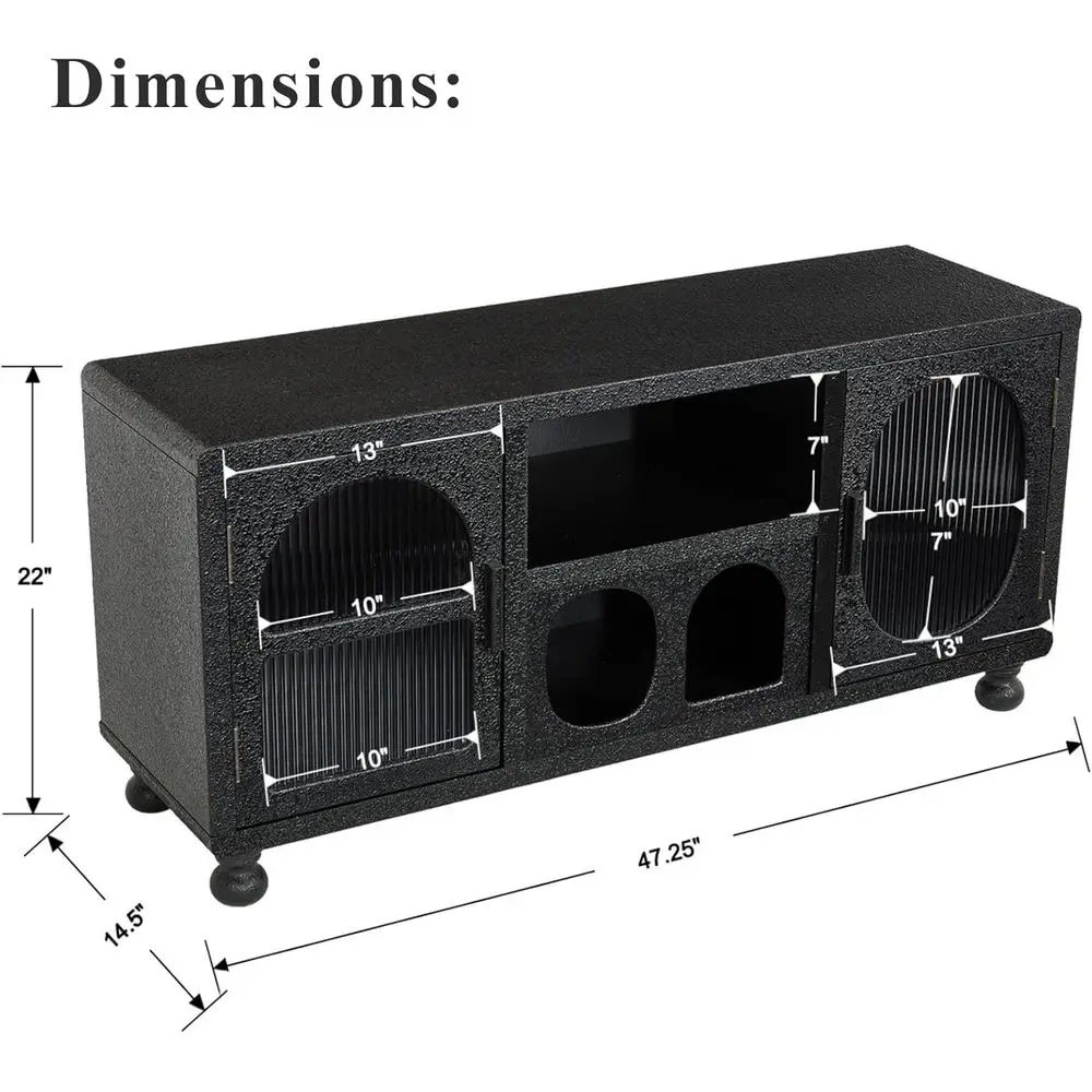 47 Wide Glass Door Accent Sideboard with Arched Doors and Shelf for Home Entryway, Black view 2