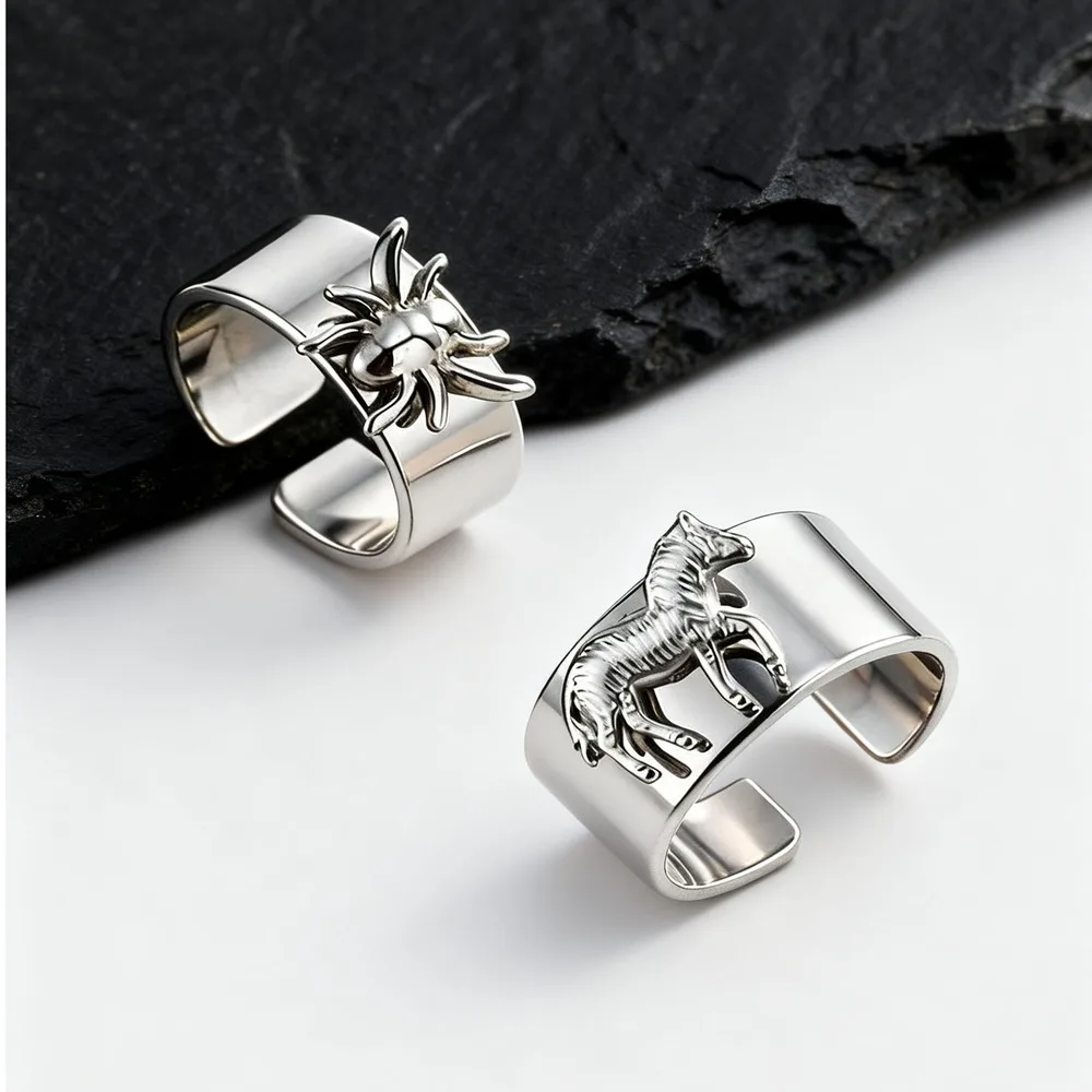 

Spider Steed Open Ring for Men Boys,Stainless Steel Silver Color Bend Ring,Coo l Punk Jewelry Gift