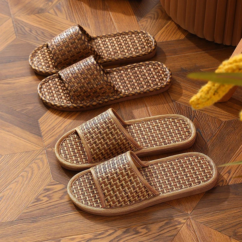 Linen Slippers Women Men Spring Autumn Home Flip Flops Thick Platform Soft Sole Slide Lady Lovers Couples Slip On Flats Shoes