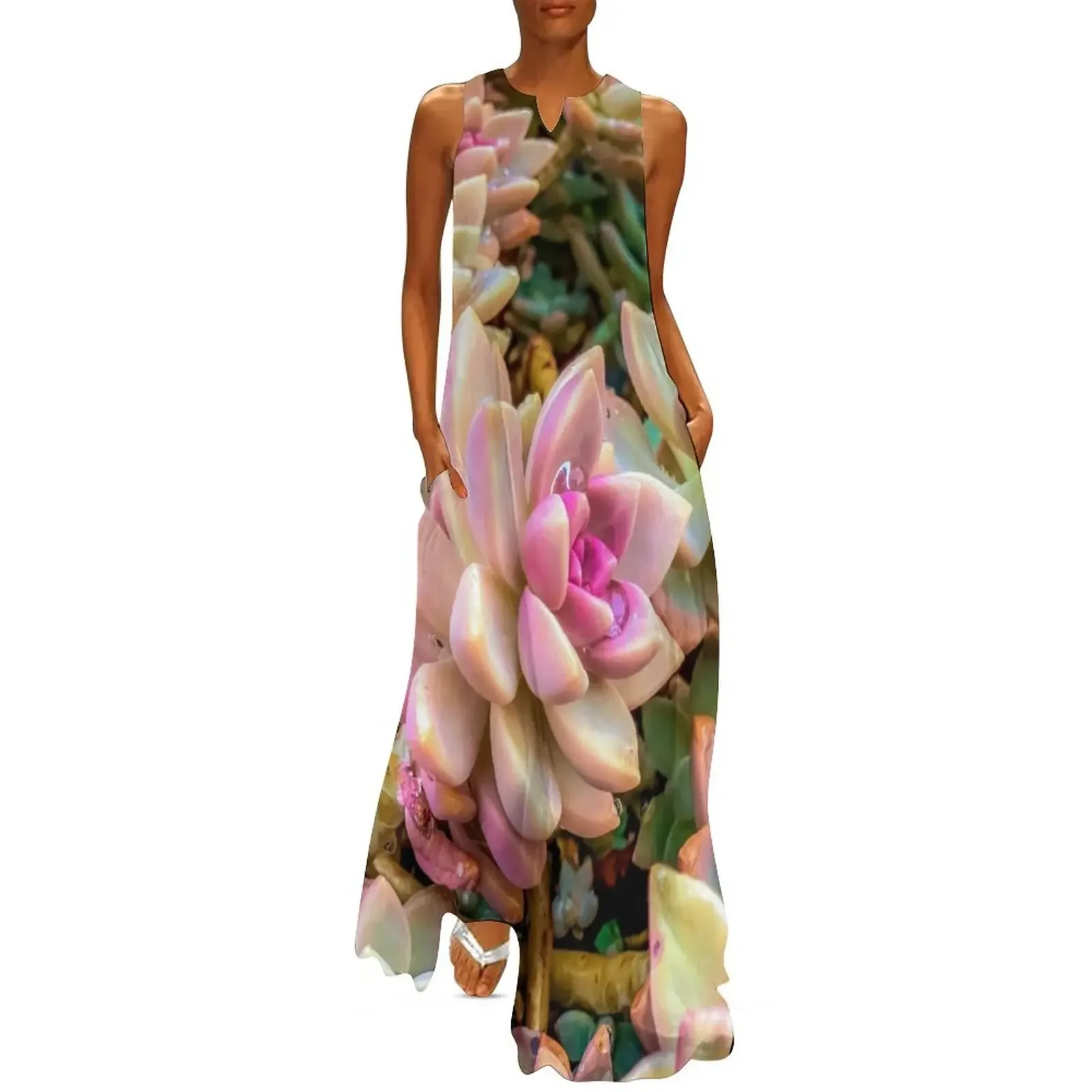 

closeup pink and green succulent plant garden Long Dress summer dress woman 2025 Woman clothing Dress