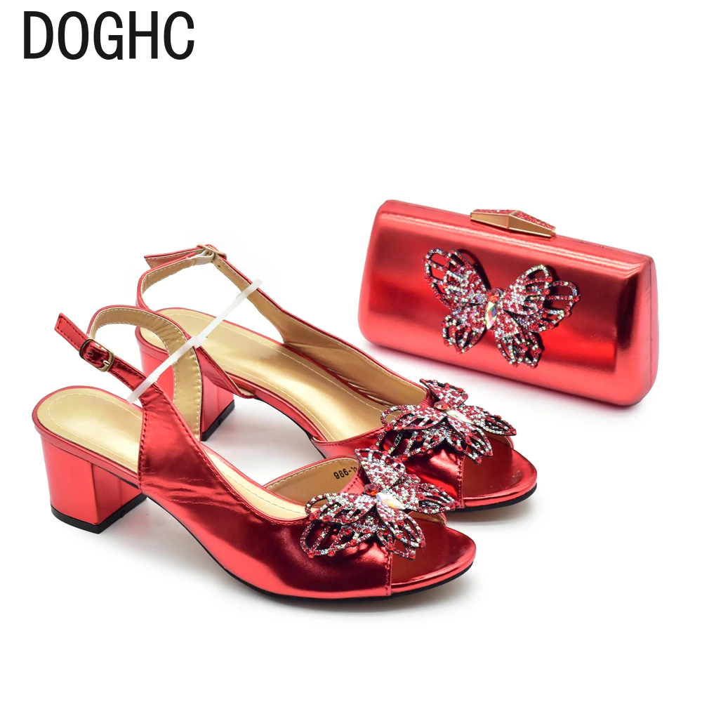 

New Design Italian Design Party Shoes and Purse African Fashion Ladies Small Clutches with Pumps Decorated with Rhinestone