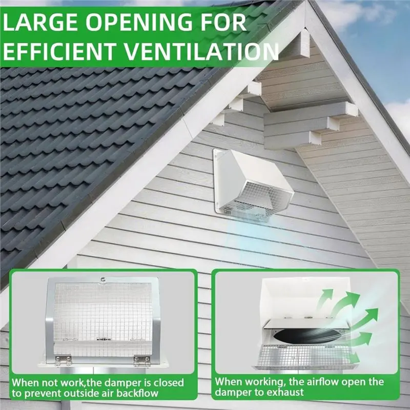 ABUG-For Range Hood And Kitchen Air Exhaust 6 Inch Hooded Wall Vent With Screen And Damper, Exterior Dryer Vent Cover