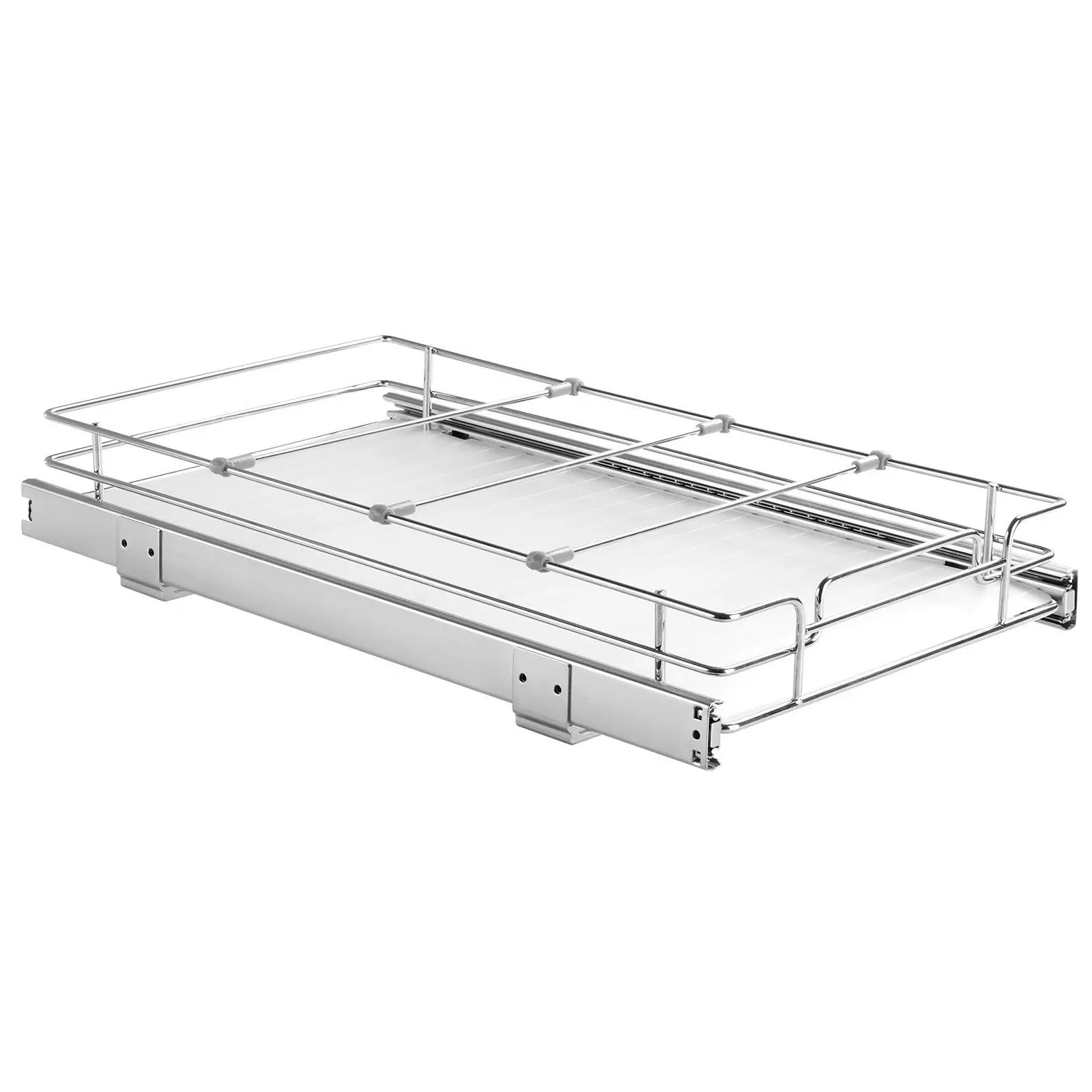 

11" x 21" Pull-Out Cabinet Organizer – Chrome Steel Slide-Out Shelves – Heavy-Duty for Pantry, Kitchen & Bath