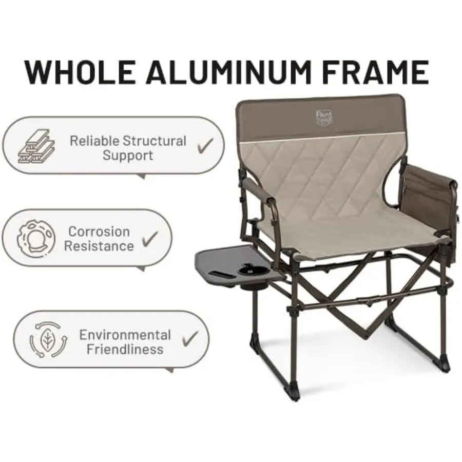 Aluminum Camping Directors Chair with Side Table Pocket Portable Folding Chair for Fishing Trip Picnic Concert Outdoor Heavy Du