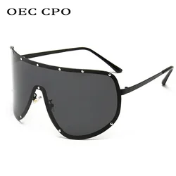 Oversized One Piece Sunglasses Women New Frameless Goggles Sunglasses For Men Fashion Rivet Trending Female Eyewear Shades UV400