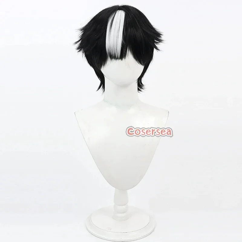 Cosersea ジャック コスプレウィッグ Identity V ジャック ロールプレイ 30cm ショート ストレート ブラック ミックス ホワイト メンズ ウィッグ 合成繊維 耐熱